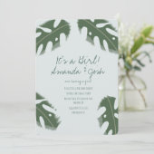 Invitation Monstera Tropical Greenery Baby shower fille (Debout devant)