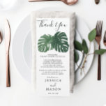 Invitation Monstera Tropical Mariage Menu et Merci<br><div class="desc">Affichez votre délicieux menu et merci au dos de ces cartes recto verso - taille parfaite à placer sur chaque assiette !</div>