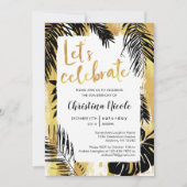 Invitation Monstera Tropical Palm Gold Noir Célébrons (Devant)