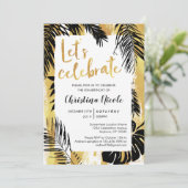 Invitation Monstera Tropical Palm Gold Noir Célébrons (Debout devant)