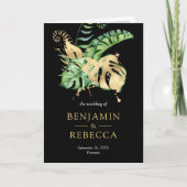 Invitation Monstera Tropical Palm Or Code QR Noir Mariage (Devant)