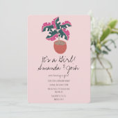 Invitation Monstera Tropical Pink Dots Baby shower filles (Debout devant)