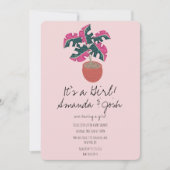 Invitation Monstera Tropical Pink Dots Baby shower filles (Devant)