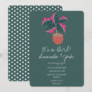 Invitation Monstera Tropical Points Verts Fille Baby Shower