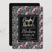 Invitation Monstera Tropical Purple Faux Gold Fête des mariée (Devant / Derrière)