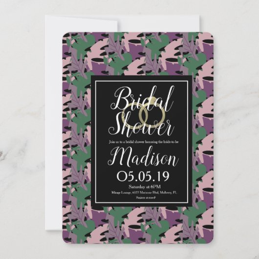 Invitation Monstera Tropical Violet Faux Mariage Douche (Devant)