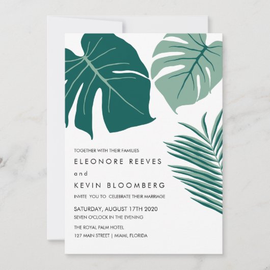 Invitation Monstera | Vert | Mariage Feuille tropical (Devant)