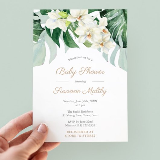 Invitation Monstera verte et bronze Feuille Baby shower Party
