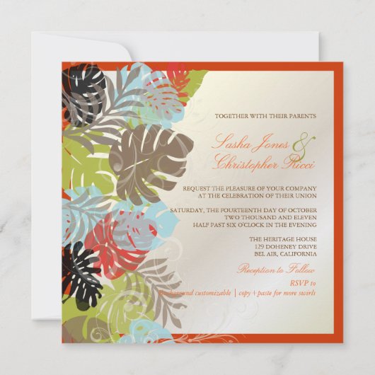 Invitation Monstère Pix-Dezines, Foliage Tropical+Fils (Dos)