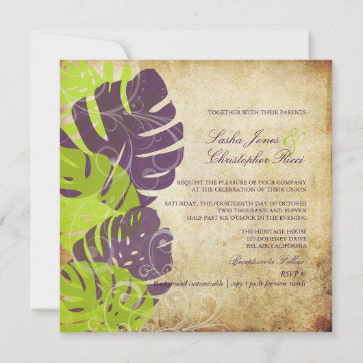 Invitation Monstère Pix-Dezines, Foliage Tropical + Fils (Dos)