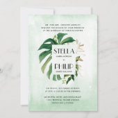Invitation Monstère sauvage d'or tropical feuille mariage off (Devant)