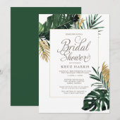 Invitation Monstère tropicale et Fête des mariées feuille or (Devant / Derrière)