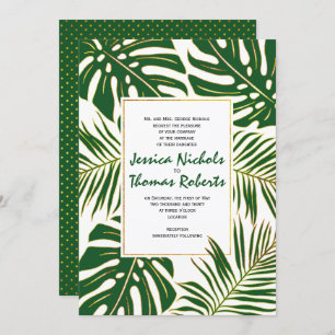 Invitation Monstère tropicale, feuille de palme mariage or ve