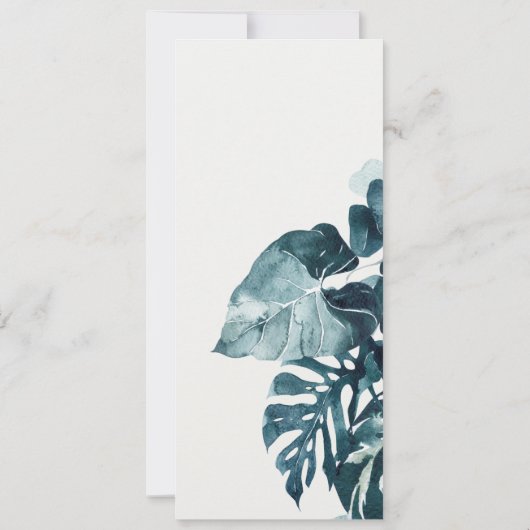Invitation Monstère Tropicale Moderne Mariage Bleu Foliage (Dos)