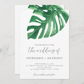 Invitation Monstère tropicale verte Feuille Mariage d'été (Devant / Derrière)