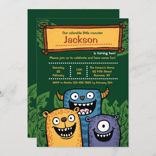 Invitation Monsters Trois (Devant / Derrière)