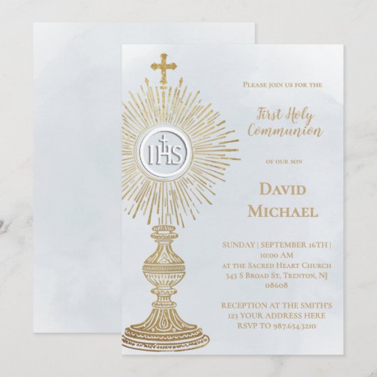 Invitation monstrance design First Holy Communion (Devant / Derrière)