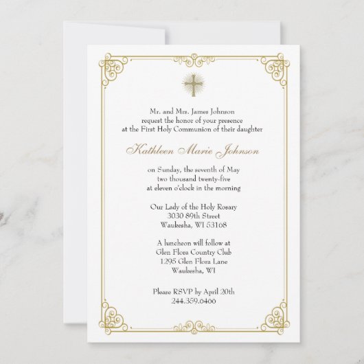 Invitation Monstrance florale de la première communion cathol (Devant)