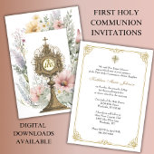 Invitation Monstrance florale de la première communion cathol