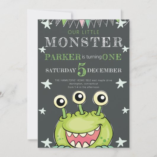 Invitation Monstre Anniversaire de enfant (Devant)