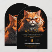 Invitation Monstre Chat Orange (Devant / Derrière)