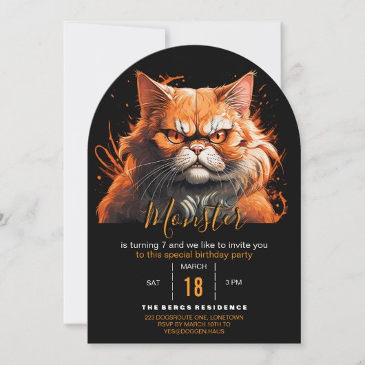 Invitation Monstre Chat Orange (Devant)
