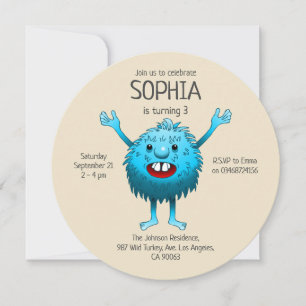 Invitation Monstre d'anniversaire bleu
