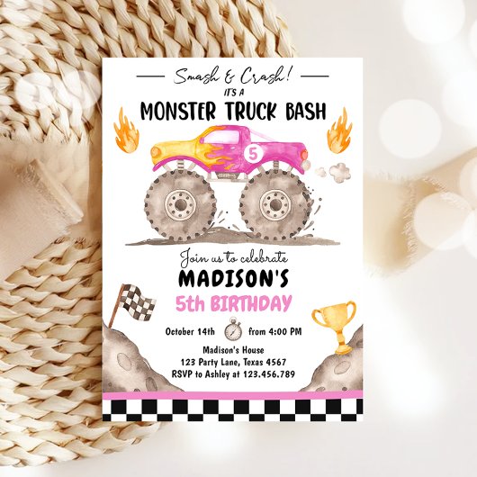 Invitation Monstre de crash de mash Camion Bash Rose Girl Ann
