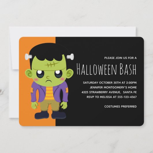 Invitation Monstre de Frankenstein vert Halloween (Devant)