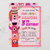 INVITATION MONSTRE POUR LA FÊTE D'ANNIVERSAIRE DE LA FILLE (Devant / Derrière)