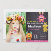 Invitation Monstre Rose avec photo (Devant)