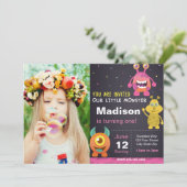 Invitation Monstre Rose avec photo (Debout devant)