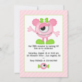 Invitation Monstre rose mignon Photo de fête d'anniversaire (Devant)