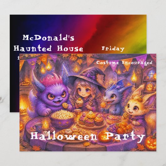 Invitation Monstres à la table de la fête d'Halloween (Devant / Derrière)
