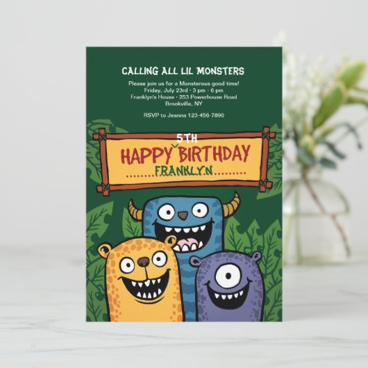 Invitation Monstres Anniversaire (Debout devant)