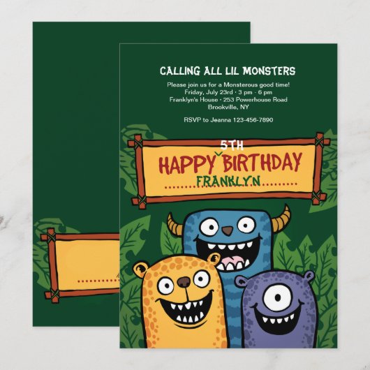 Invitation Monstres Anniversaire (Devant / Derrière)