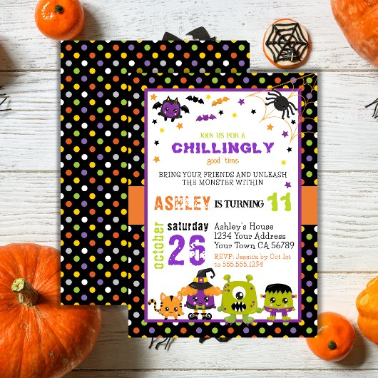 Invitation Monstres colorés amusants Halloween Anniversaire