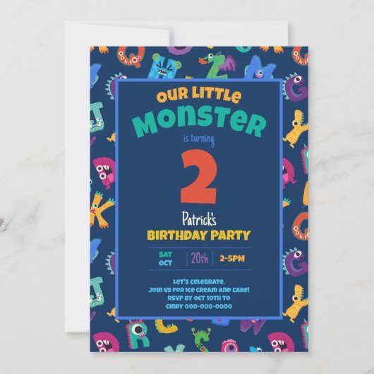 Invitation Monstres de l'alphabet Anniversaire Petit Monstre  (Devant)