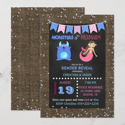 Invitation Monstres de tableau de bord ou sirènes Révélation (Devant / Derrière)