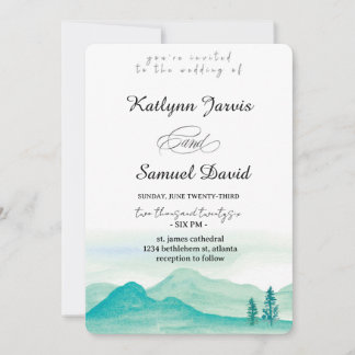 Invitation Montagne d'arbre de pin aquarelle minimaliste
