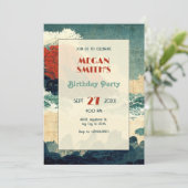 Invitation Montagne de vague de peinture japonaise vintage (Debout devant)