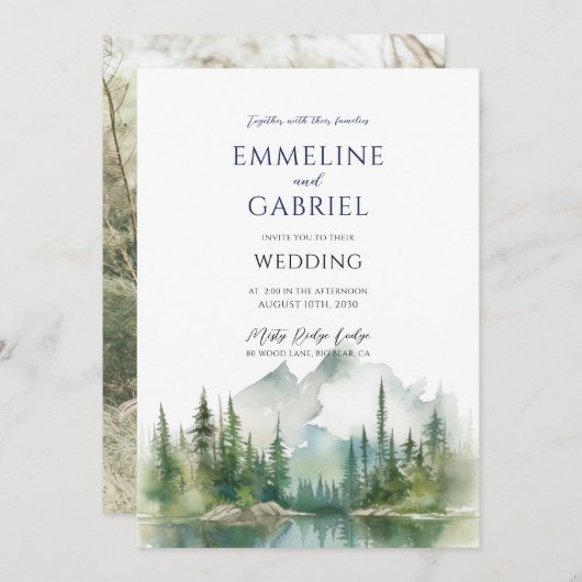 Invitation Montagne forestière rustique (Devant / Derrière)