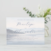 Invitation Montagnes Aquarelle Bleu Tranquille (Debout devant)