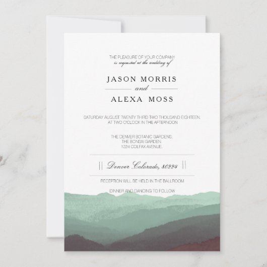 Invitation Montagnes aquarelles | Mariage élégant (Devant)