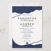 Invitation Montagnes bleu marine moderne points jaunes mariag (Devant)