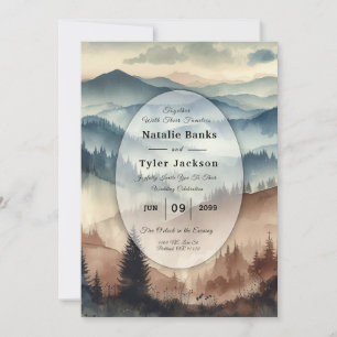 Invitation Montagnes Bleu Poussiéreux et Marron Mocha pour un