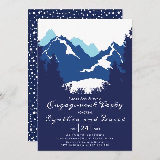 Invitation Montagnes bleues, Conifères mariage fiançailles (Devant / Derrière)