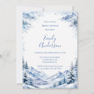 Invitation Montagnes Bleues enneigées à l'aquarelle pour une