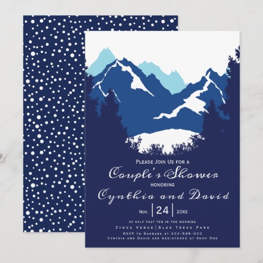 Invitation Montagnes bleues et conifères mariages couples dou (Devant / Derrière)