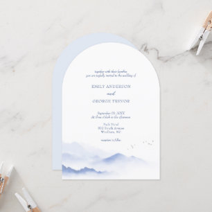 Invitation Montagnes bleues et oiseaux mariage arche invitati
